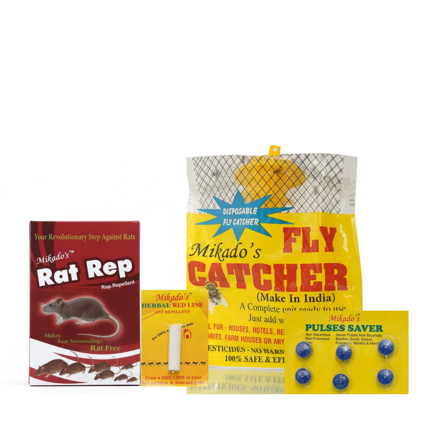 Mikado Home Protection Combo – Fly Catcher, Ant Chalk, Pulses Saver & Rat Repellent | Safe & Non-Toxic