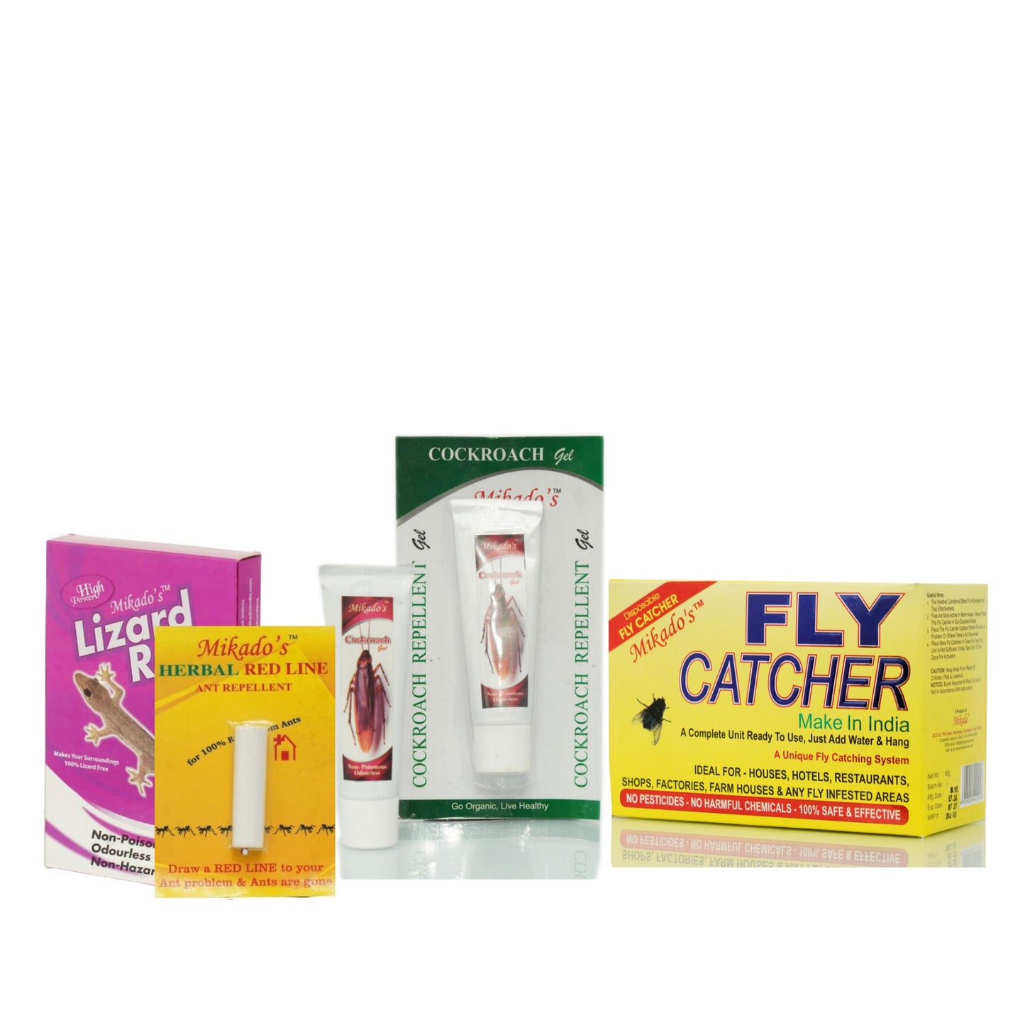 Mikado Home Protection Combo – Lizard Repellent, Cockroach Gel, Fly Catcher & Ant Chalk (HRL) | Safe & Non-Toxic
